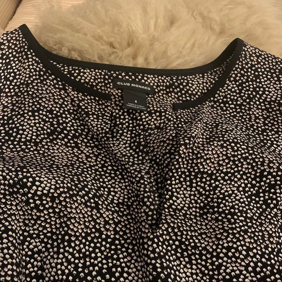 Club Monaco black and cream dots silk V neck Dress with  pockets - Picture 5 of 14